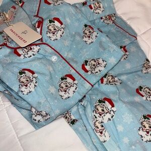 Smockingbird Pjs - Light Blue Santa Print